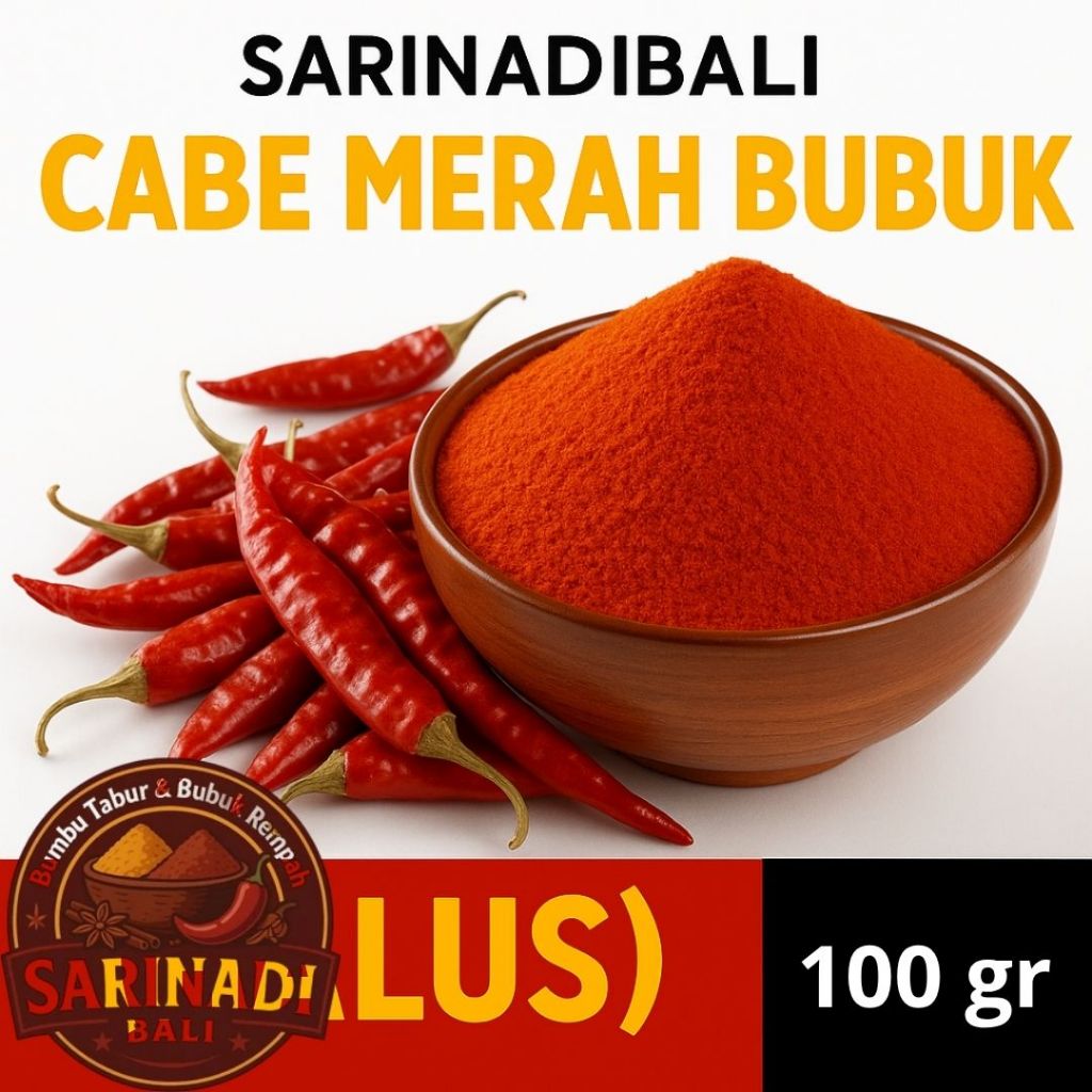 

Cabe Merah Halus 100gr Bubuk Cabe Halus Pedas Murni Warna Merah Cerah Gurih