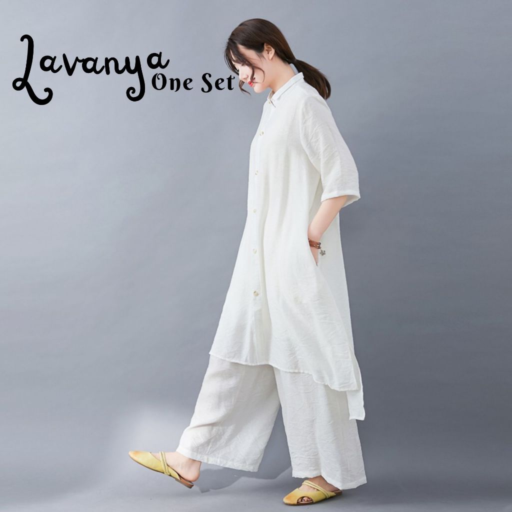 Levanya ONE SET Jumbo LD 120 Atasan Tunik + Celana Kulot Bahan Katun Linen Rami