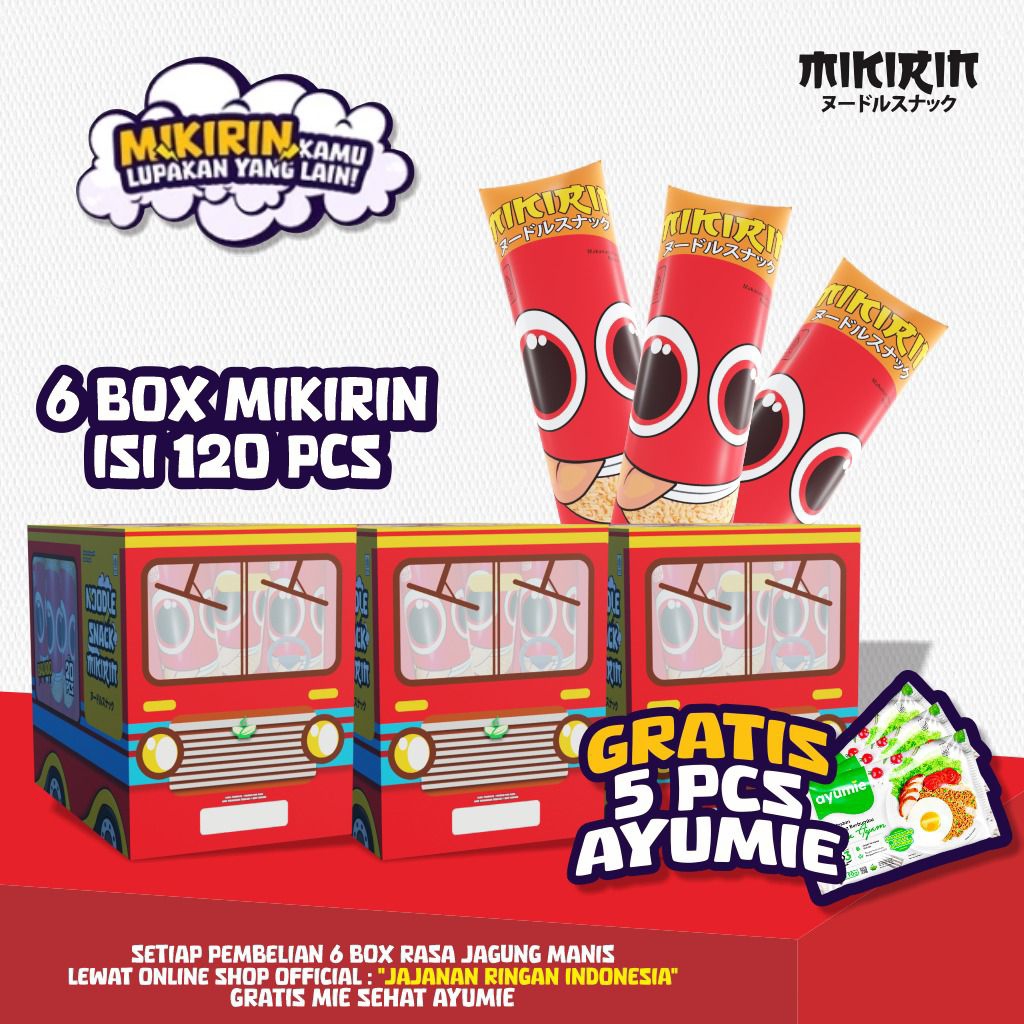 

Mikirin Mie Kremes Noodle Snack Rasa BALADO 6 box 120 pcs