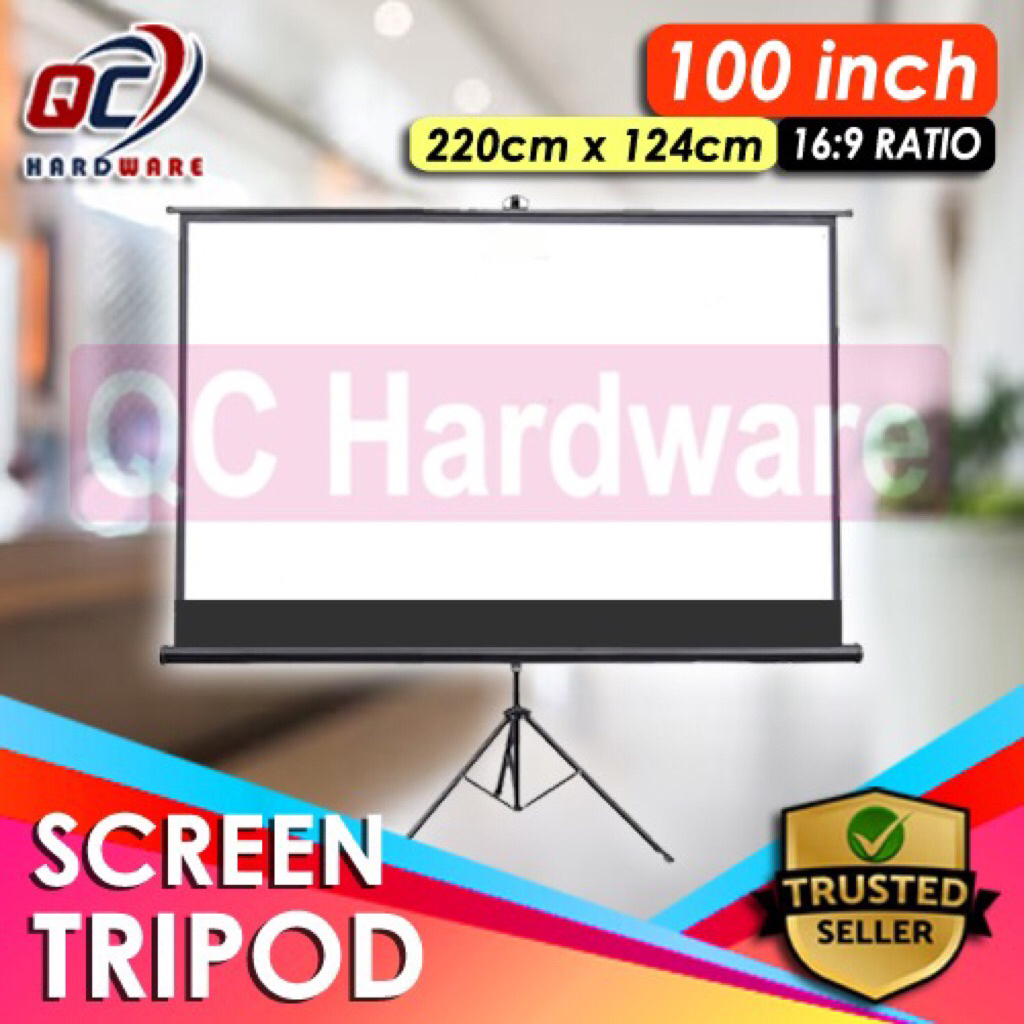 Screen Projector Tripod 100" Ratio 16:9 Widescreen - Layar Proyektor 100 inch 16:9 Stand Tripod - La