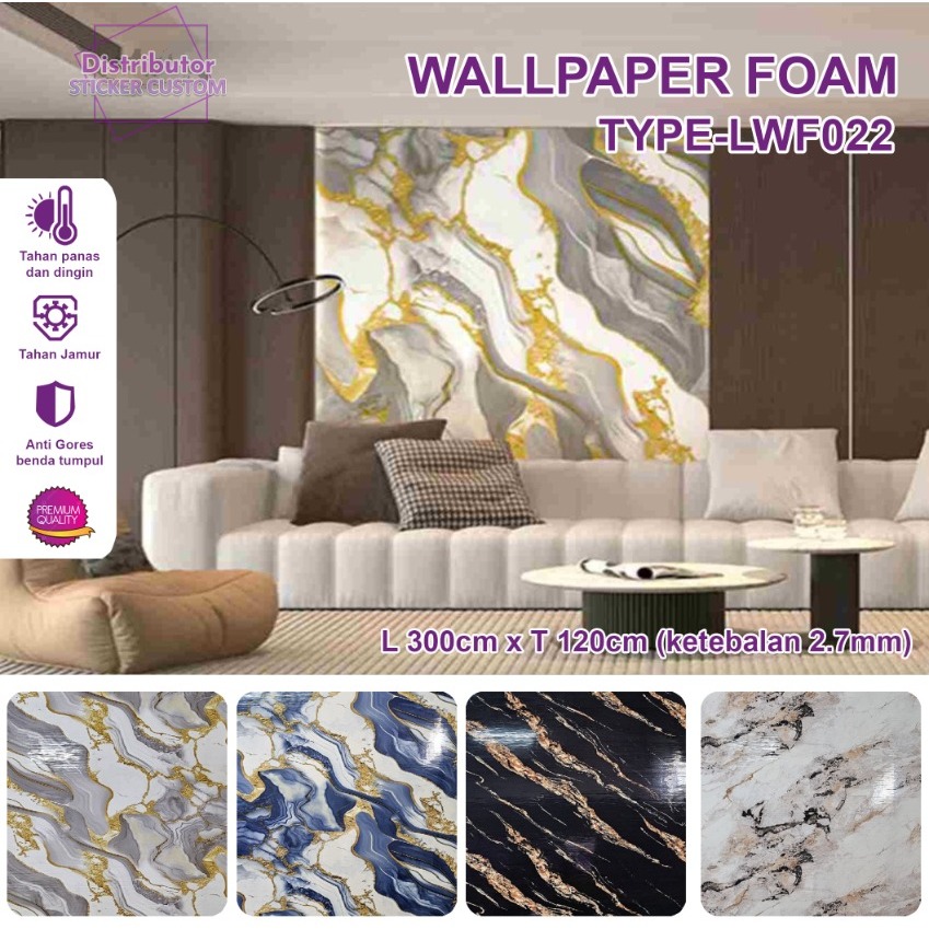 Wallpaper Sticker Marble Foam | Sticker Foam Dinding | Stiker Dinding Motif Marble | Wallpaper Roll 