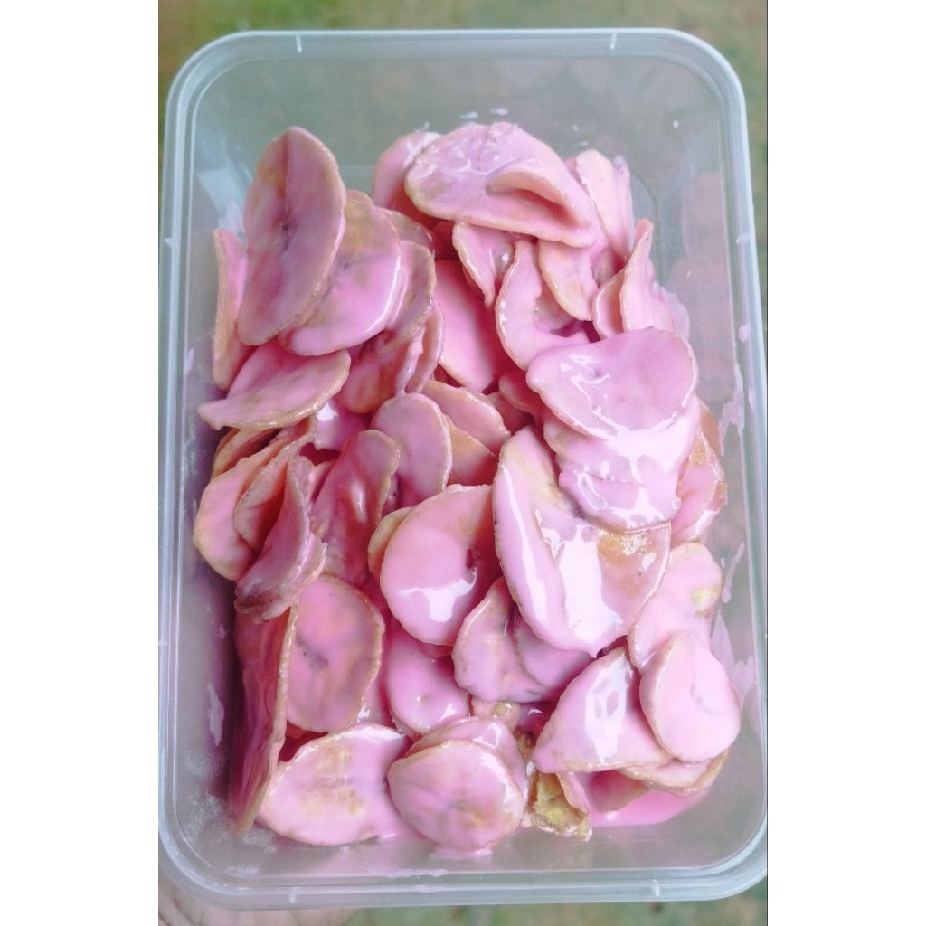 

keripik pisang lumer rasa strowbery || kemasan tinwall 500ML