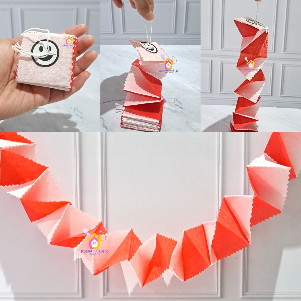 kertas krep rantai merah putih renteng rangkaian hiasan 17 agustus kemerdekaan republik indonesia hu