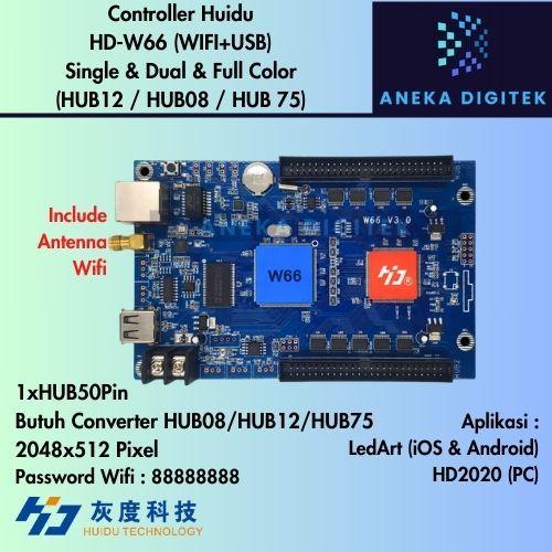 Controller Huidu HD-W66 Wifi USB RGB Full Color Running Text P10