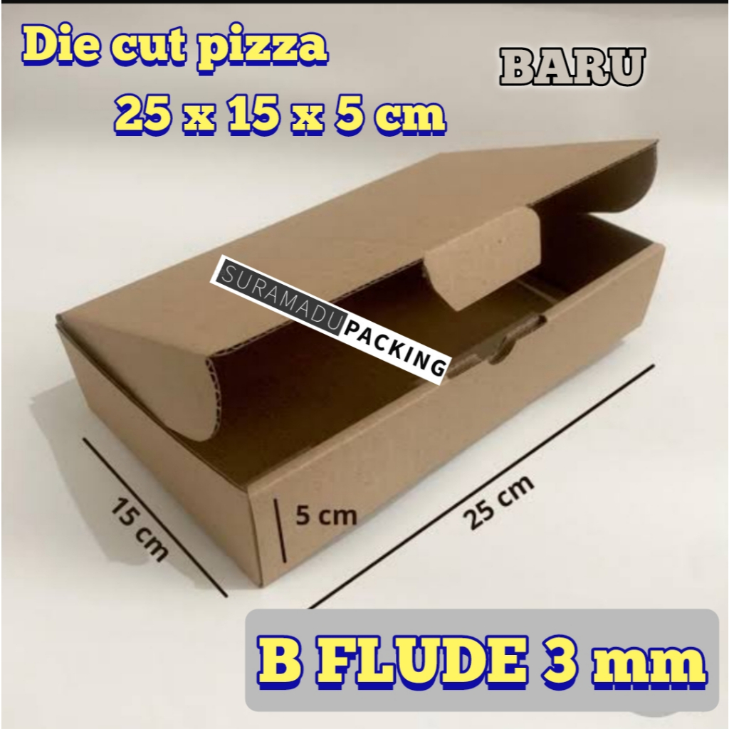 

Die cut pizza Kardus box karton packing 25x15x5 cm Packing Polos dan Tebal 3mm B FLUDE