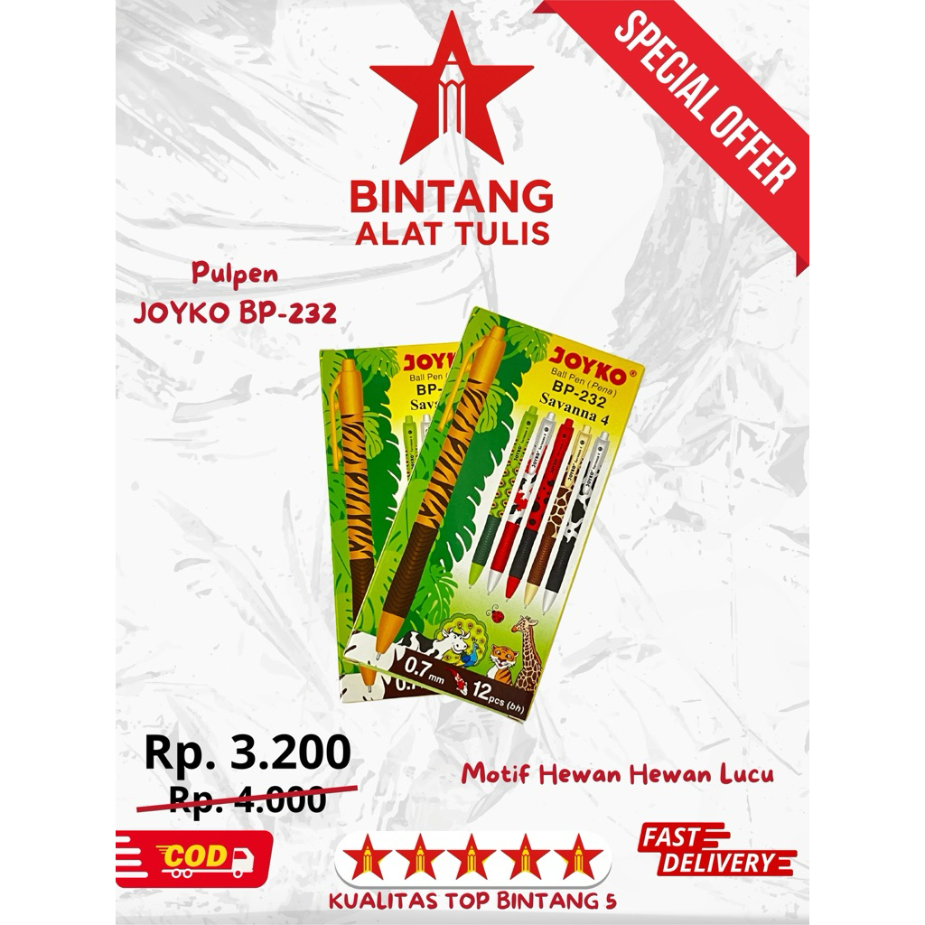 

[PCS] Pulpen Joyko BP-232 Motif Hewan Lucu 0.7mm | Ballpoint Anak Sekolah