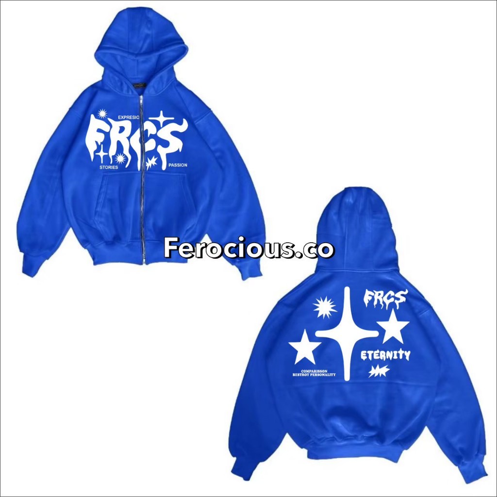 Hoodie Zipper Boxy Eternity Blue Basic -Jaket Sleting Oversize Biru Skena Terbaru Pria Wanita Unisex