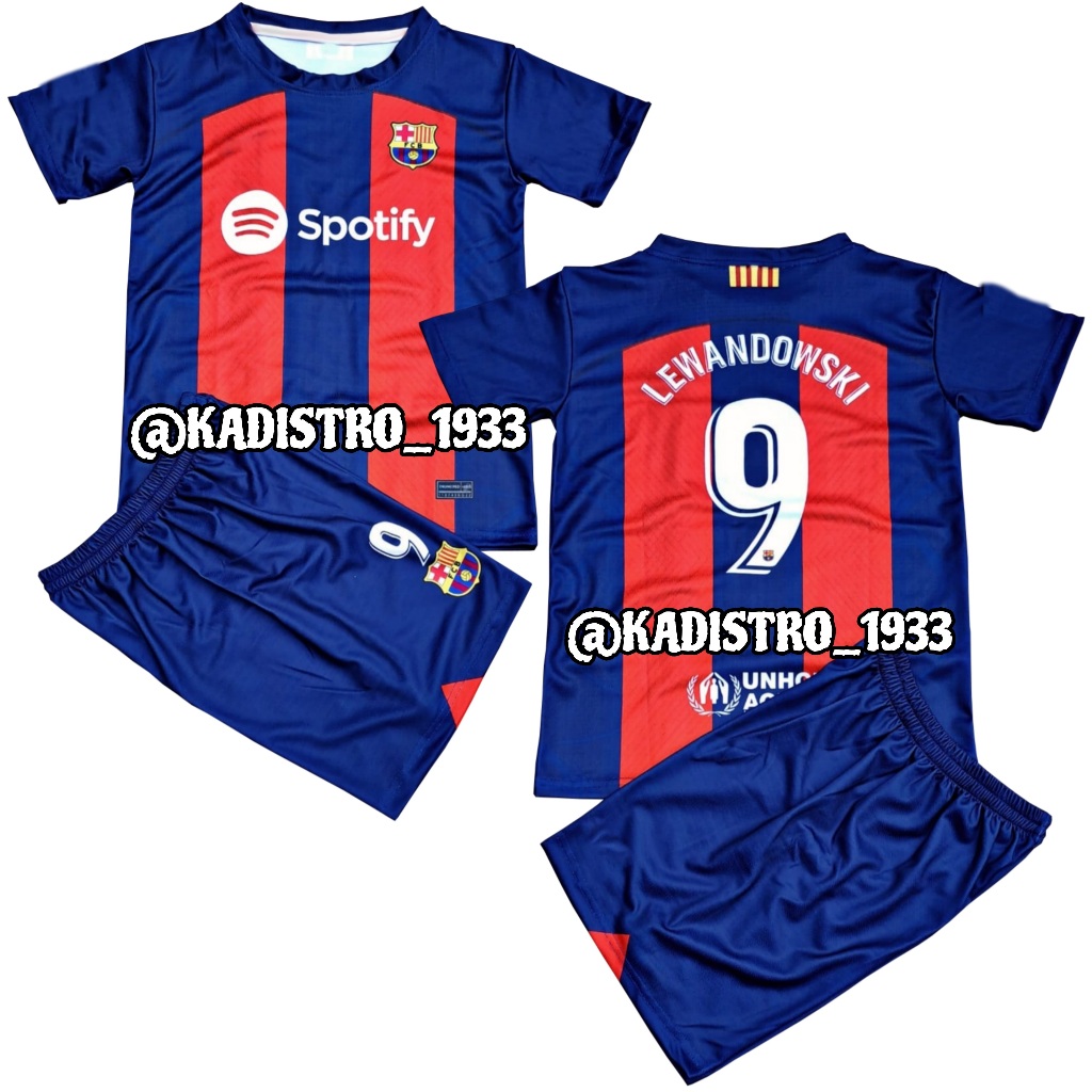 Setelan Jersey Anak Barcelona Home Terbaru Musim 23/24 - Usia 1 Sampai 13 Tahun Full Printing