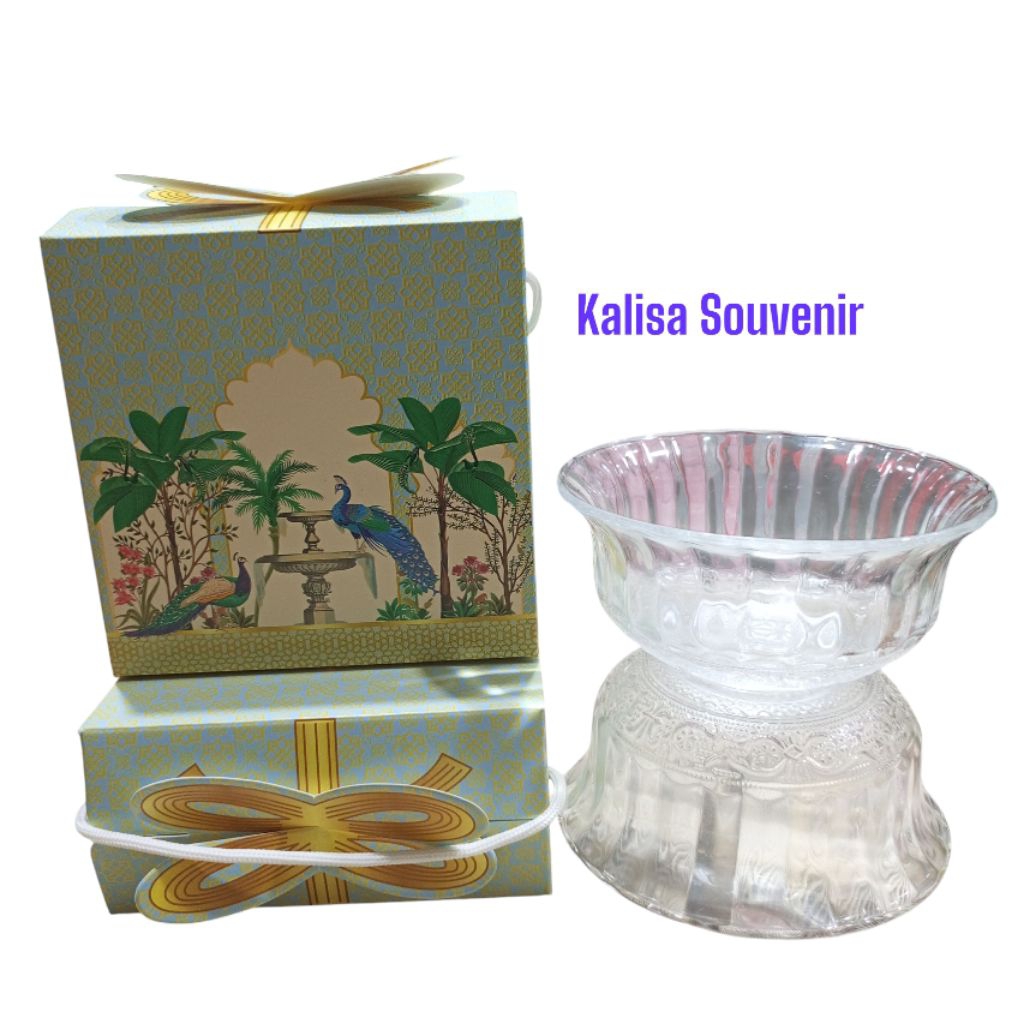 TERBARU 50pcs Souvenir Mangkok Beling Kaca Besar Ukuran 11'5cm Kemasan Bok Terbaru + Tali Kur