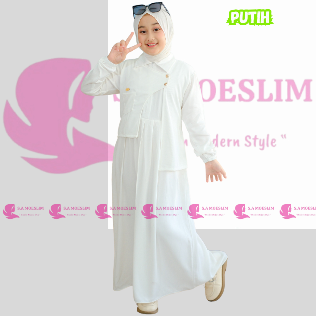 S.A MOESLIM-Afifah Dress Gamis Anak Putih Manasik Haji  Modern Gamis Lebaran  Gamis Anak Bahan Rayon