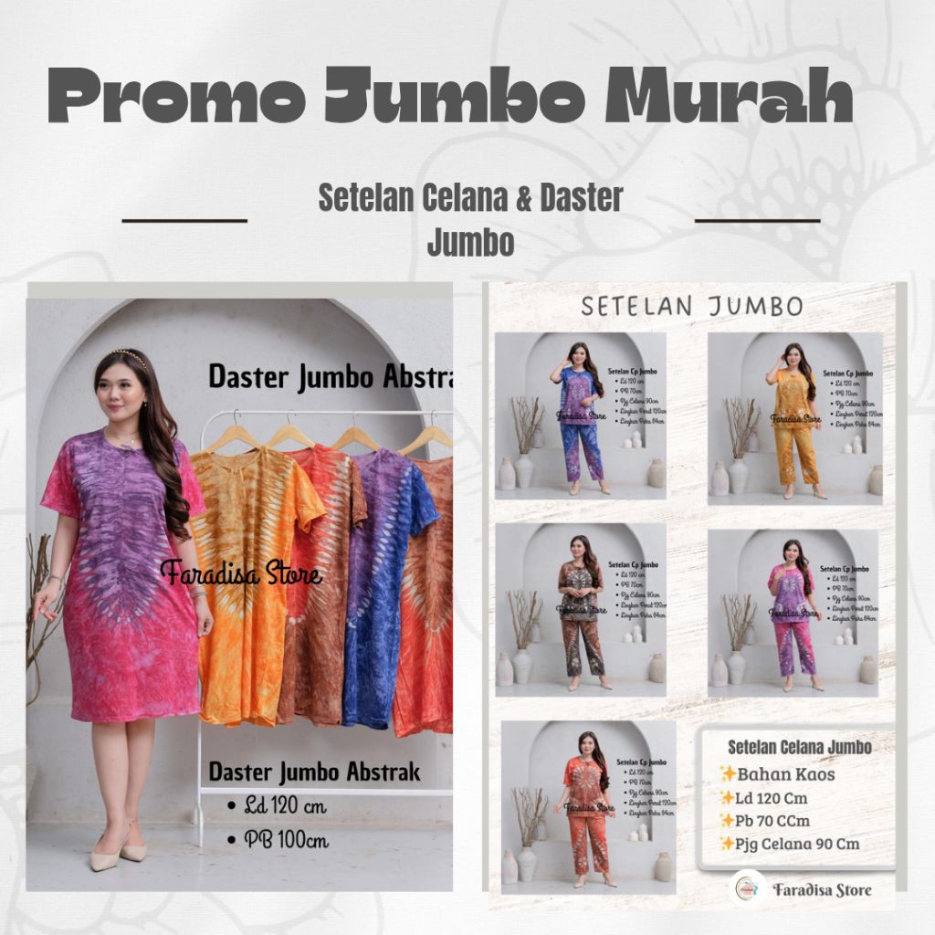 PROMO PAKET JUMBO MURAH//PAKET 2 PCS SETELAN JUMBO DAN DASTER JUMBO KEKINIAN 2025// PAKAIAN MOTIF TI