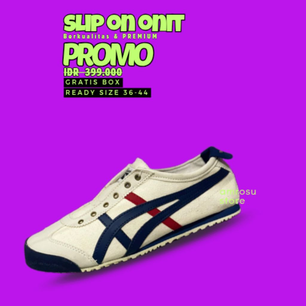 PROMO SEPATU SNEAKERS ONITSUKA ONIC SLIP ON PRIA WANITA BERGAYA JEPANG BAHAN KANVAS PREMIUM