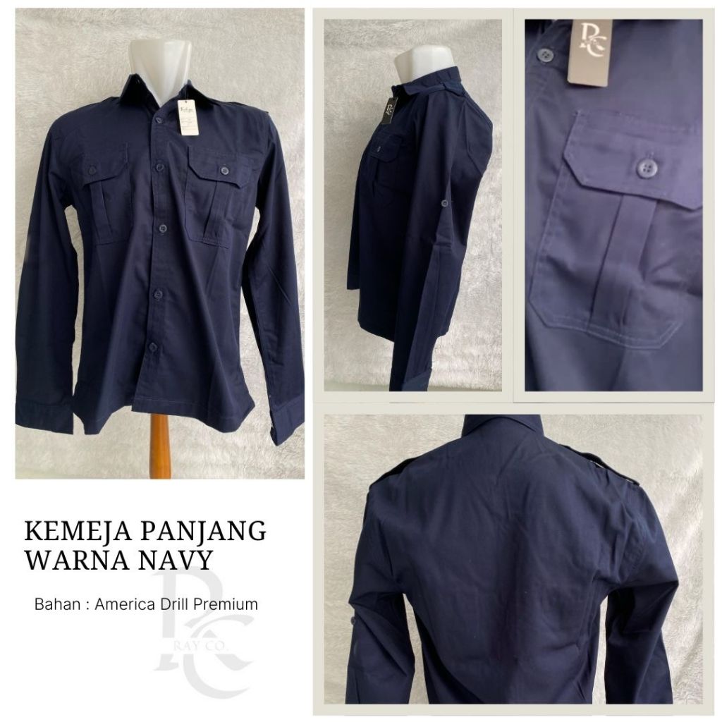 KEMEJA PDH / PDL American Drill  / Baju Kerja Lapangan Warna Navy Lengan Panjang