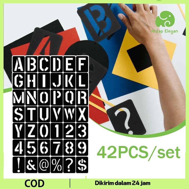 

42pcs Lettering Stencil Set Penggaris Cetakan Huruf Angka Cetakan Angka Dan Huruf Cat Semprot Penggaris Sablon