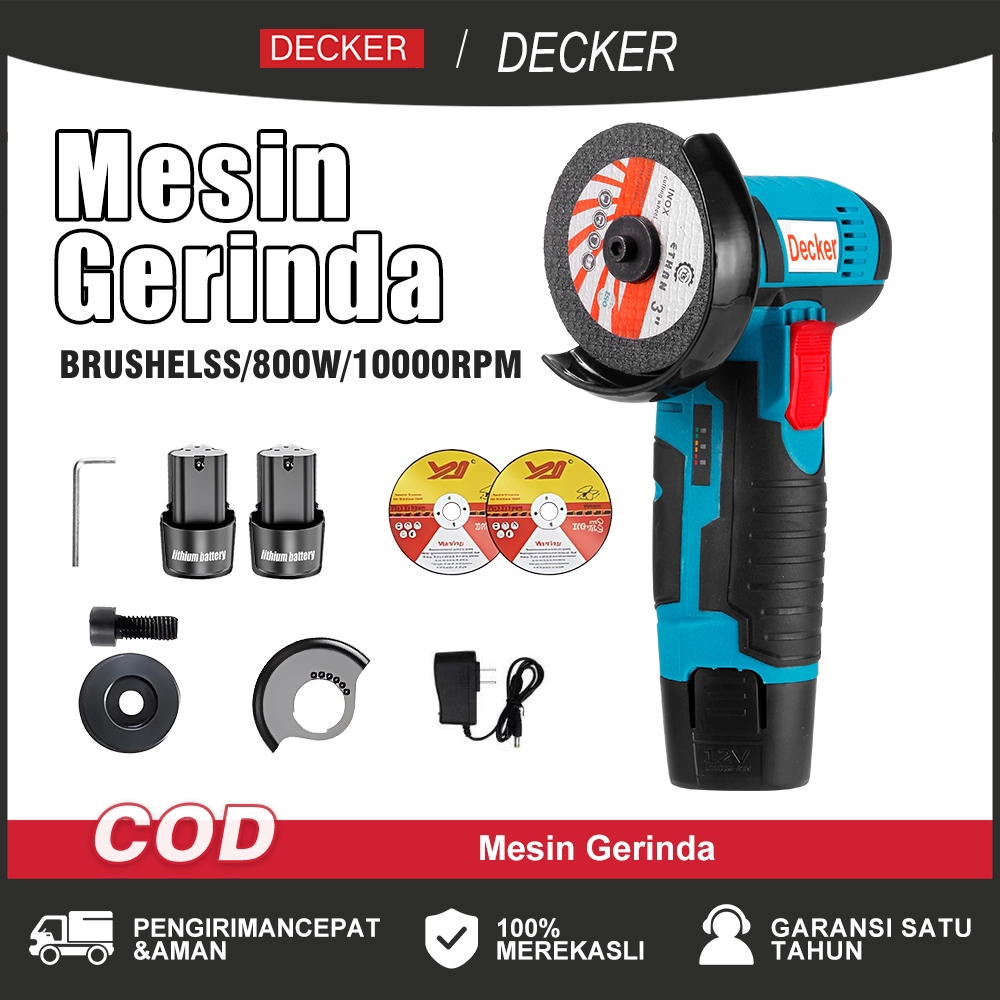 DECKER Angle Grinder Mini Cordless Baterai Brushless 4Inch Gerinda Mini Listrik 1050W Mesin Gerinda