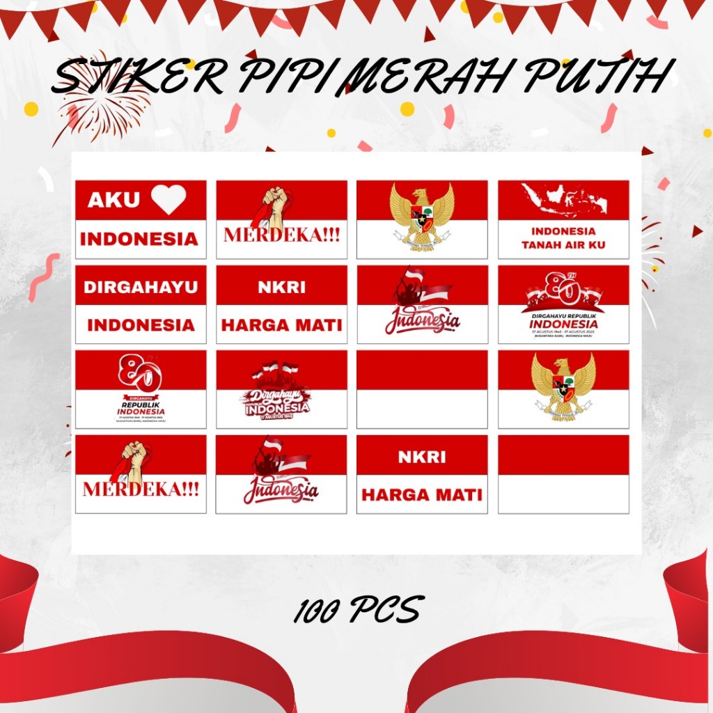 

Stiker Pipi Merah Putih 30 Pcs / Sticker Bendera Pipi / Stiker Tempel Pipi / Ukuran Anak Dan Dewasa