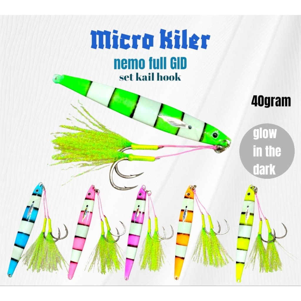 JIGPARA LONG 40 GRAM NEMO FULL GID micro kiler jig 40 gram jigparalong nemo gid menyala dalam gelap 