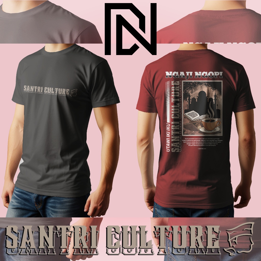 Kaos Distro Santri Culture Ngaji Ngopi - KAOS SANTRI NGAJI NGOPI Unisex