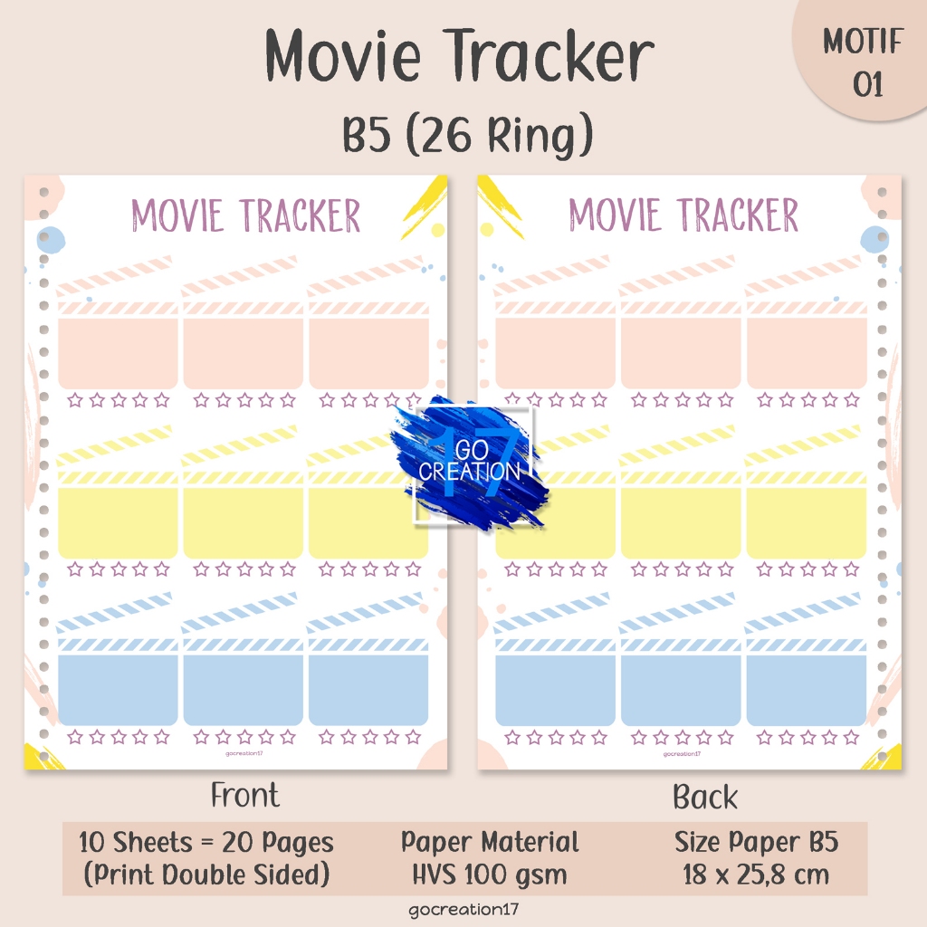 

Kertas Isi Binder Planner Movie Tracker Motif B5