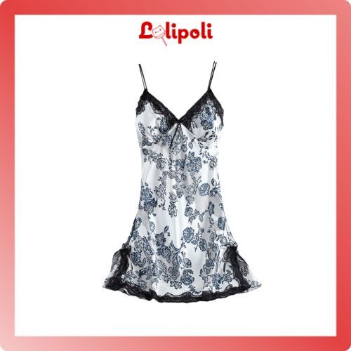 BT1175 Pakaian Baju Dress Satin Pita Renda Bunga Baju Tidur Bahan Dres Satin Sexy Fashion Korea