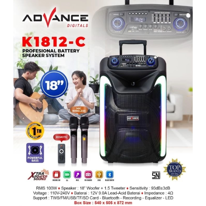 ADVANCE SPEAKER PORTABLE BLUETOOTH TROLI 18" K 1812C