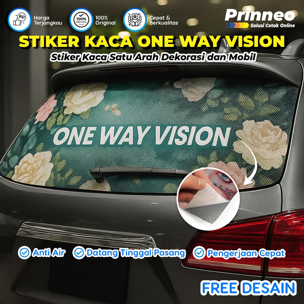 CETAK PRINT STIKER ONE WAY VISION KACA MOBIL CUSTOM, STIKER KACA ONE WAY VISION, STIKER SATU ARAH