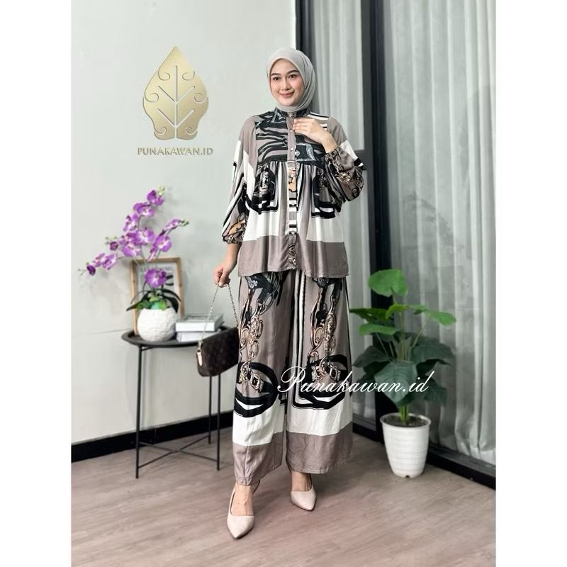 Luna Setelan Celana Kulot Bahan Rayon Premium Busui / one set rayon kekinian / Setelan Balon viral /