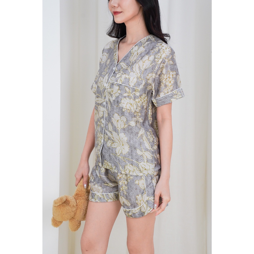 Surrell Sleepwear - Lucia (S-XL) ORGANIC SILK Tencel Non-Collar Pajamas Set Piyama