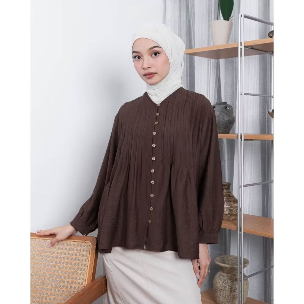 Ranum Blouse Rempel Wanita Polo Linen Polos Baju Kemeja Atasan Kekinian