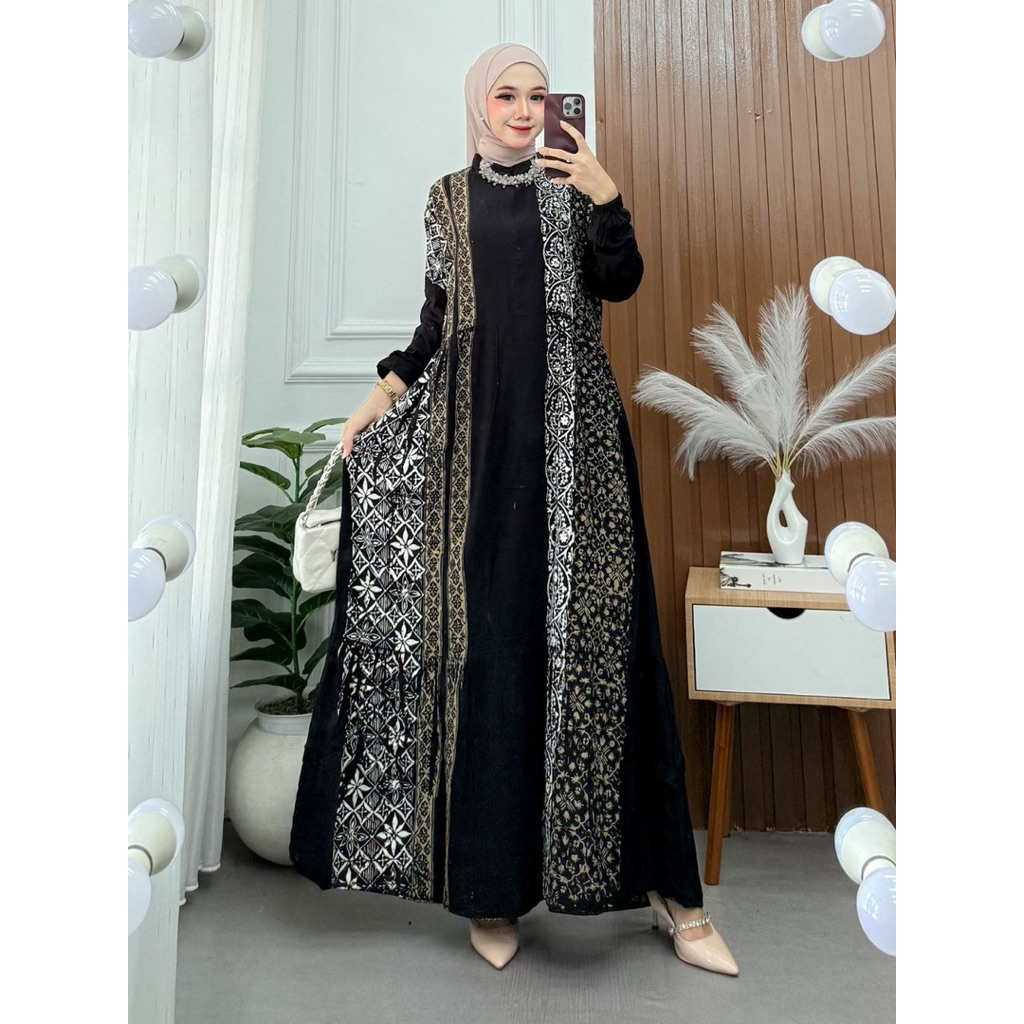 GAMIS TWILL CAP PREMIUM GAMIS WANITA RAYON ADEM CANTIK MOTIF BATIK RESLETING DEPAN MODEL MAXI MAYUNG