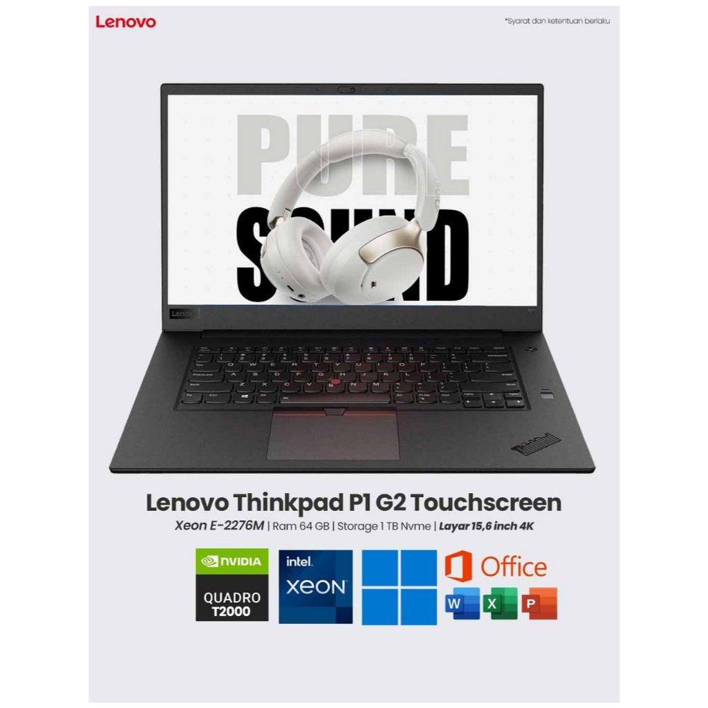 Laptop Gaming Workstation Lenovo Thinkpad P1 G3 Intel Xeonn E-2276M Ram 64 GB SSD Nvme 1 TB GPU Nvid