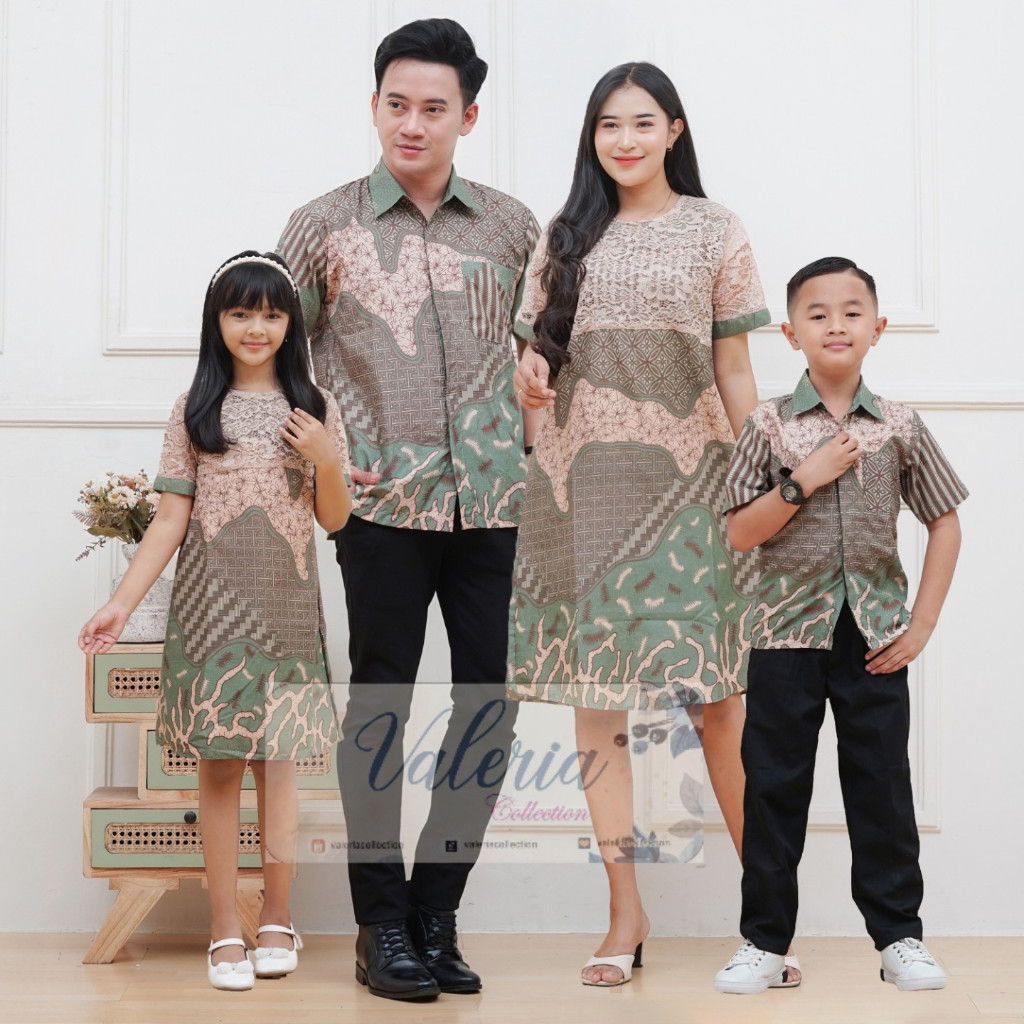 Baju Batik Couple Keluarga Ayah Ibu Anak Atasan Blouse Lengan Panjang Kemeja Batik