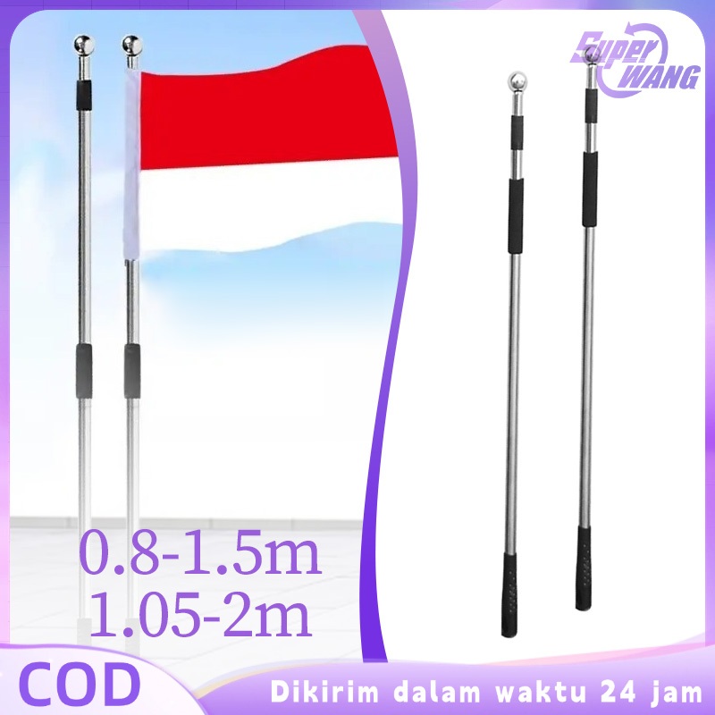 2M Tiang Bendera Teleskopik Tongkat Tiang Bendera Stainless Flag Pole Tongkat Bendera Travel