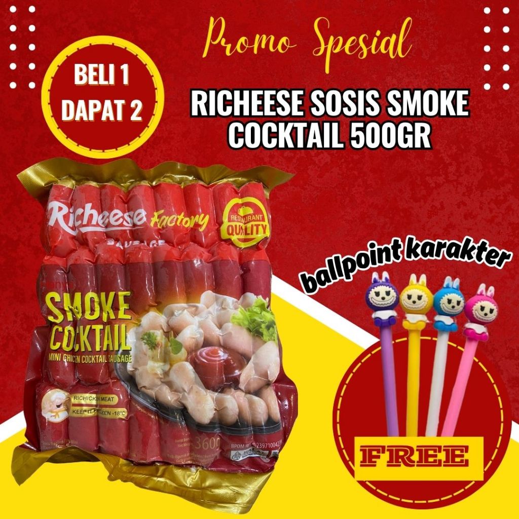 

RICHEESE SMOKE COCKTAIL MINI CHICKEN SAUSAGE 360GR SOSIS COCKTAIL FREE BALLPOINT KARAKTER