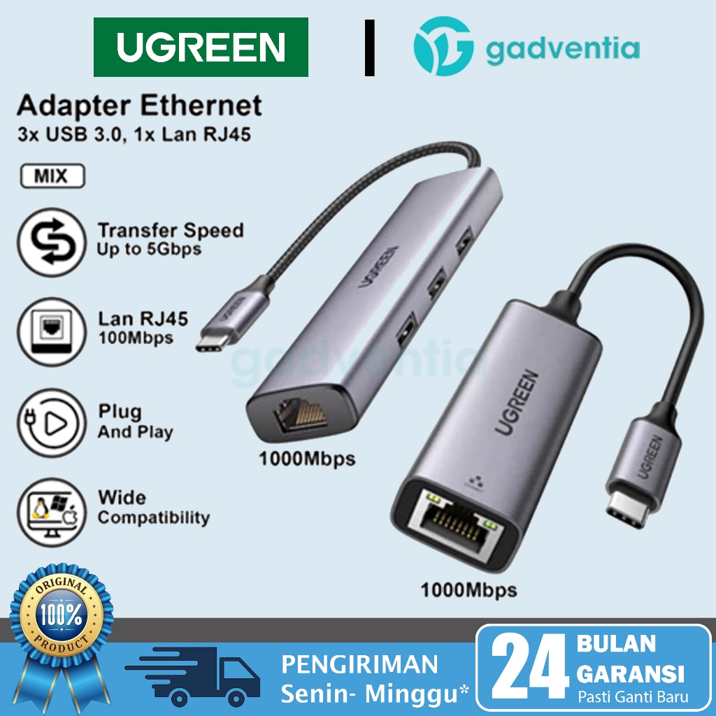 Ugreen Kabel Gigabit Usb Type C 3.1 To Lan Rj45 Ethernet Network 1000 Mbps