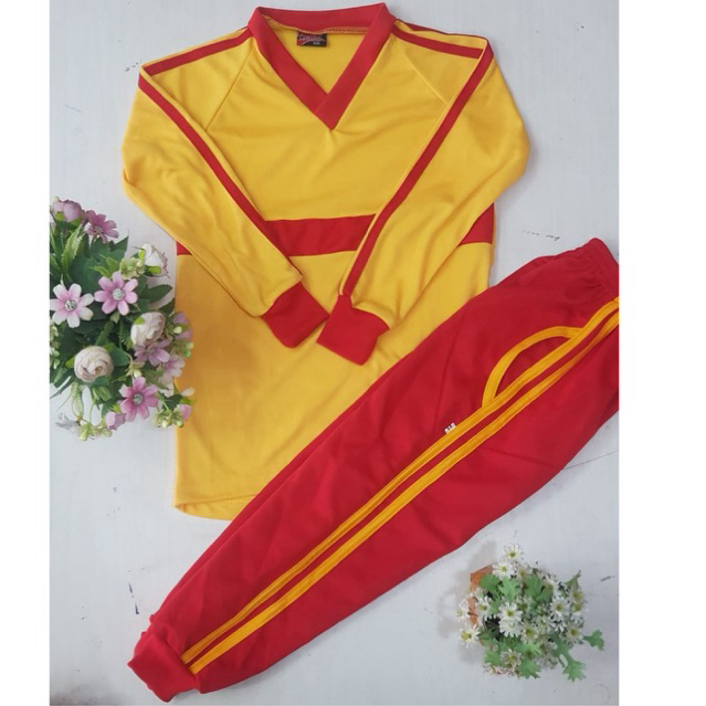 baju olah raga untuk anak tk dan paud warna kuning merah