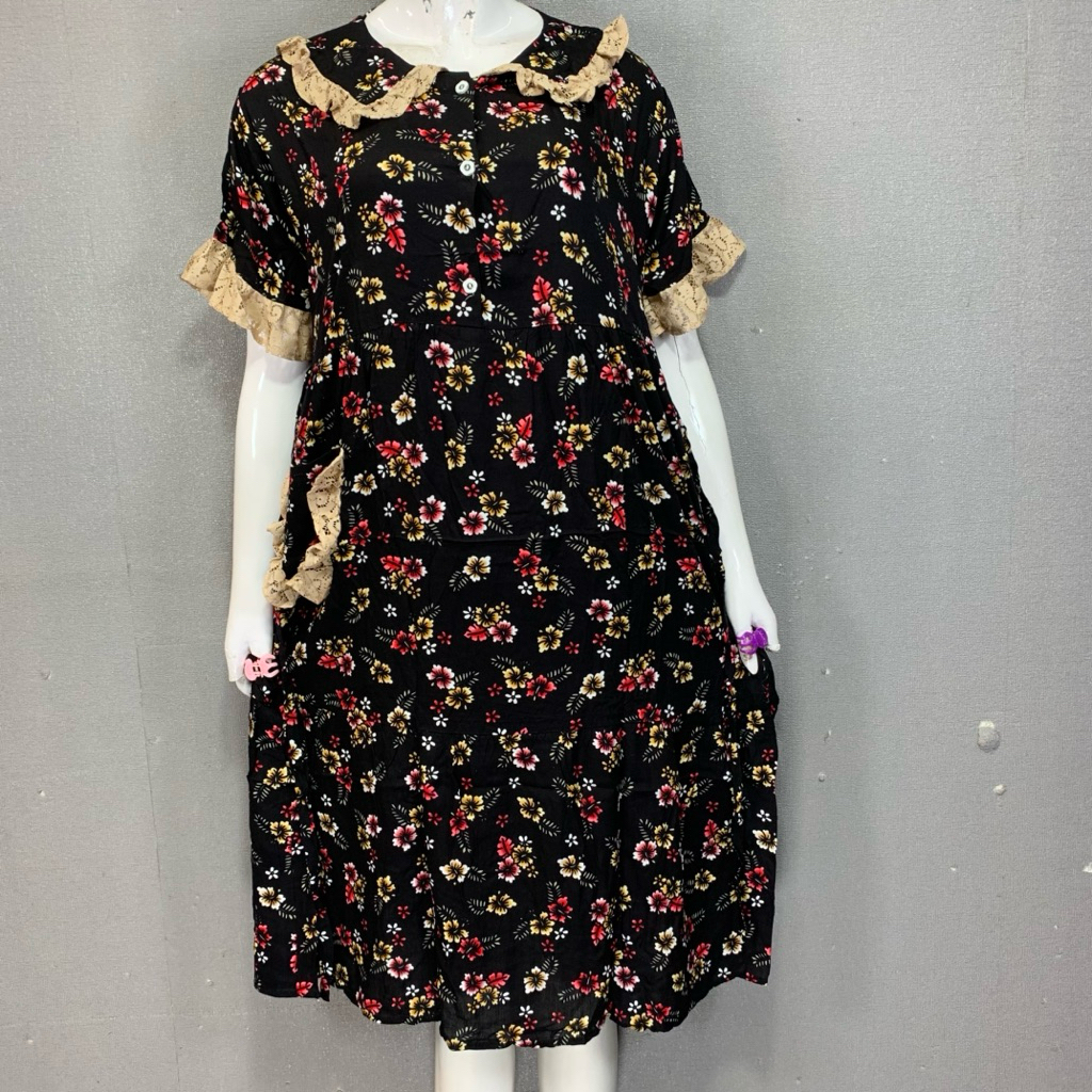 BunnyNightie - Gajah Putih Midi Rempel Daster Batik | Daster Batik Gajah Putih | Daster Batik Rayon 