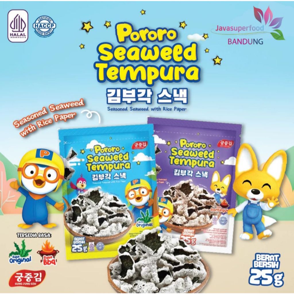 

[HALAL] Pororo Nori Tempura 25Gr / Snack Nori / Snack Rumput Laut