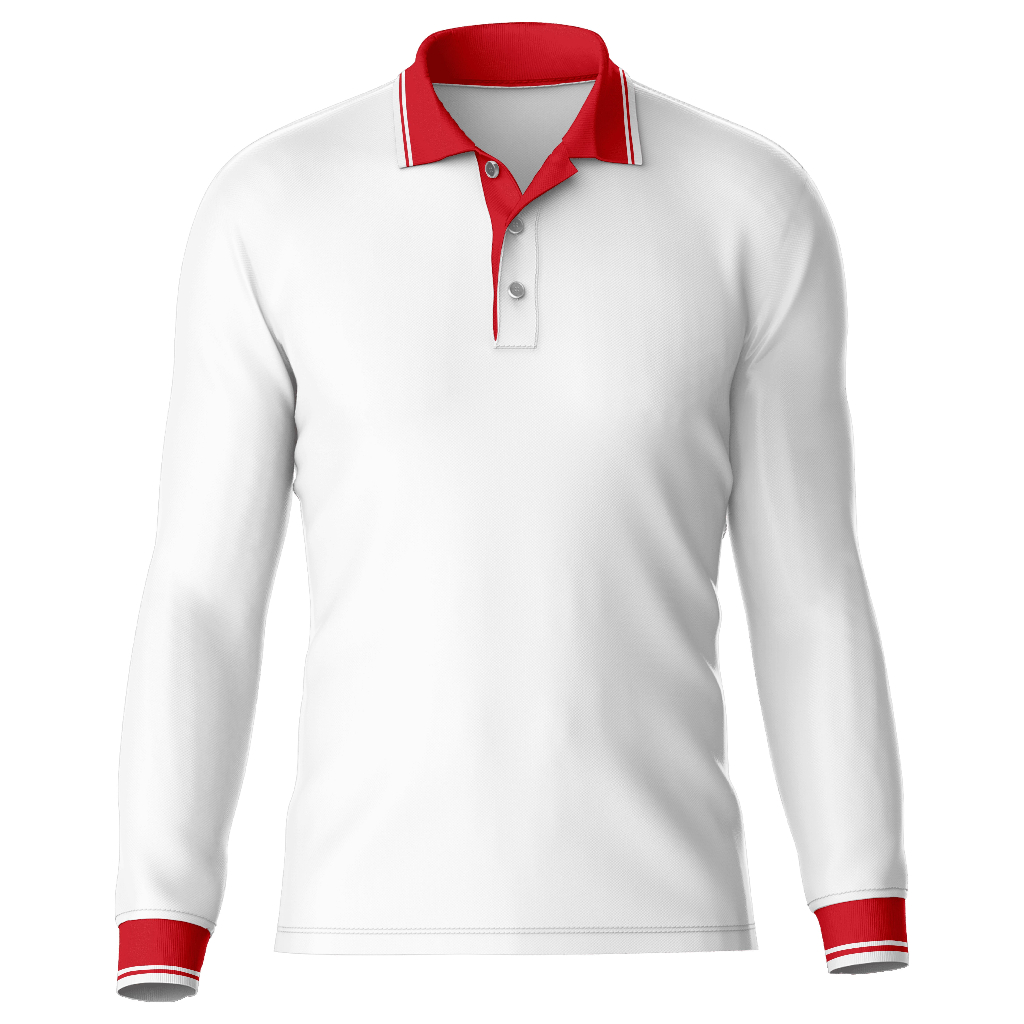 Kaos Polo Panjang Putih Kerah Merah / Kaos Kerah Unisex / Poloshirt Kombinasi / Polo Shirt Panjang