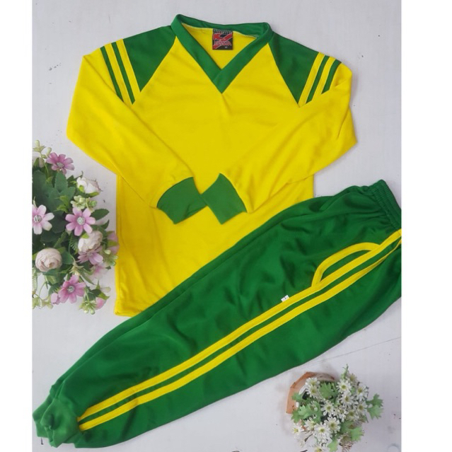 baju olah raga untuk anak tk dan paud warna kuning hijau