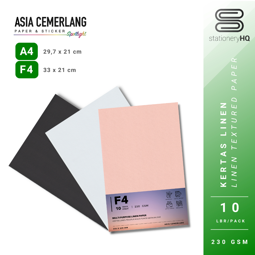 

Kertas Cover Karton Linen Jepang Tebal / Textured Paper A4 / F4 230 gsm