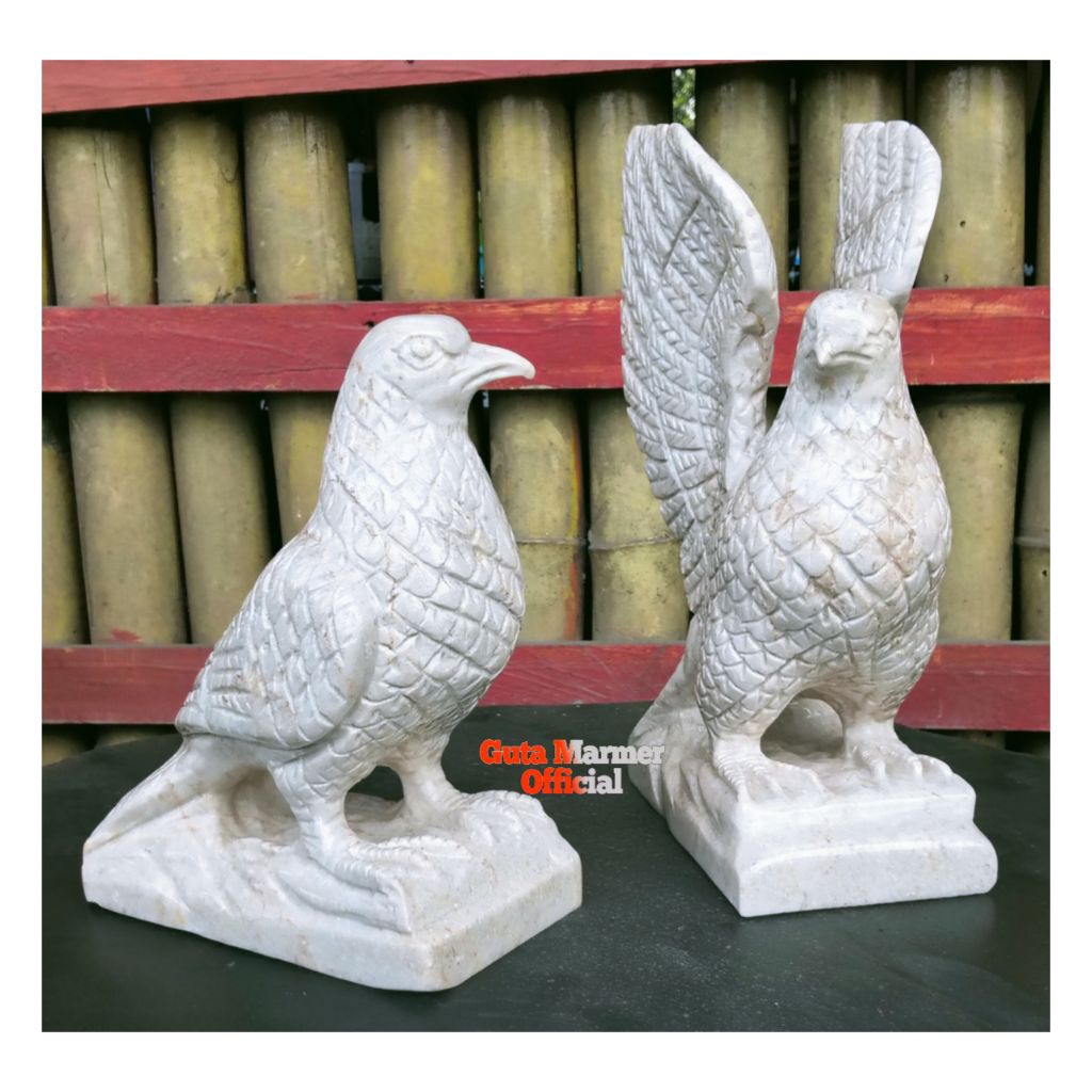 Sepasang Patung Burung Merpati Batu Marmer Putih Glosy Rapi Mengkilat