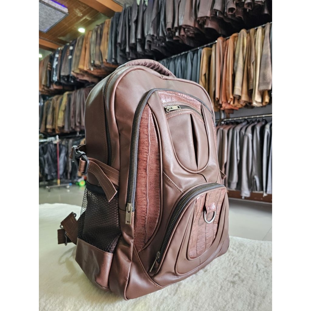 Tas Ransel pria bahan kulit Domba asli Garut warna coklat original