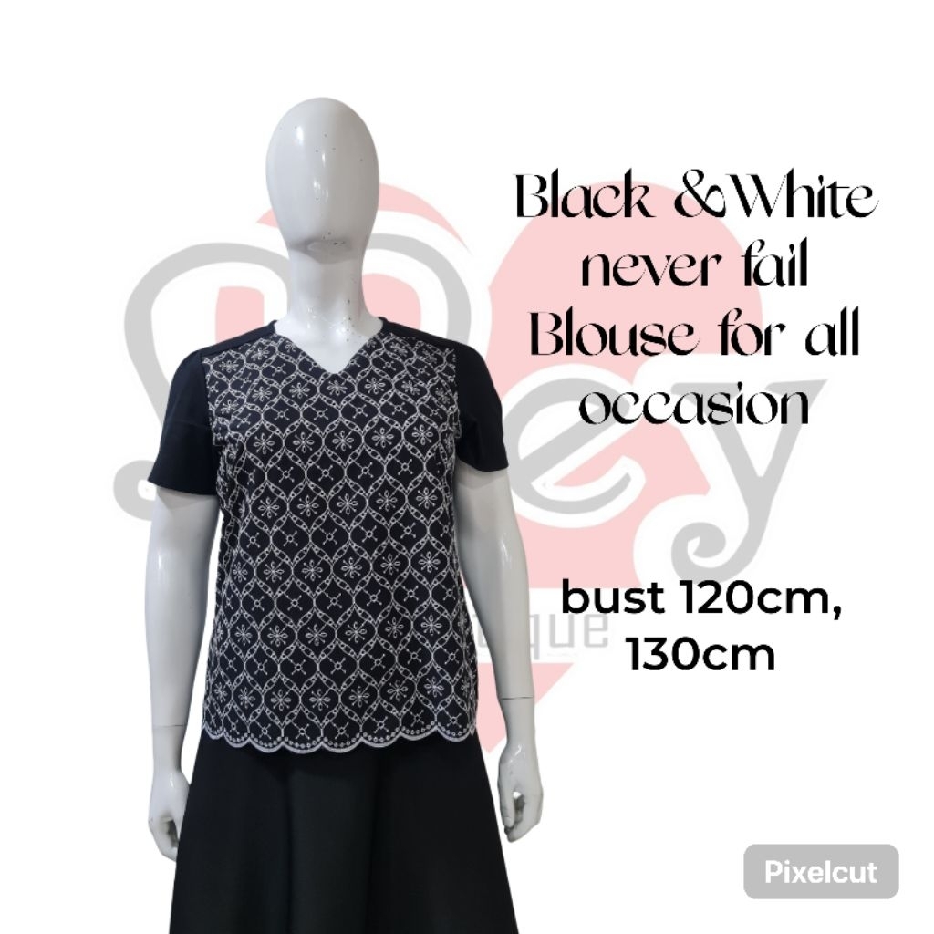 blus atasan bigsize jumbo katun bordir (katbol) hitam kombinasi kaos