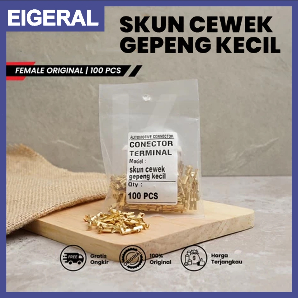 100 PCS TERMINAL SKUN CEWEK GEPENG KECIL  Skun Gepeng/ Terminal Skun Mini Female  GOLD