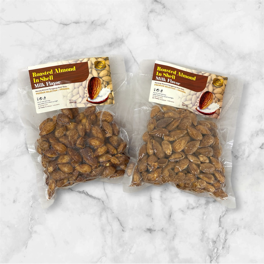 

Almond Roasted Milk 250gram | Kacang Almond Susu 250gram Kemasan Vakum