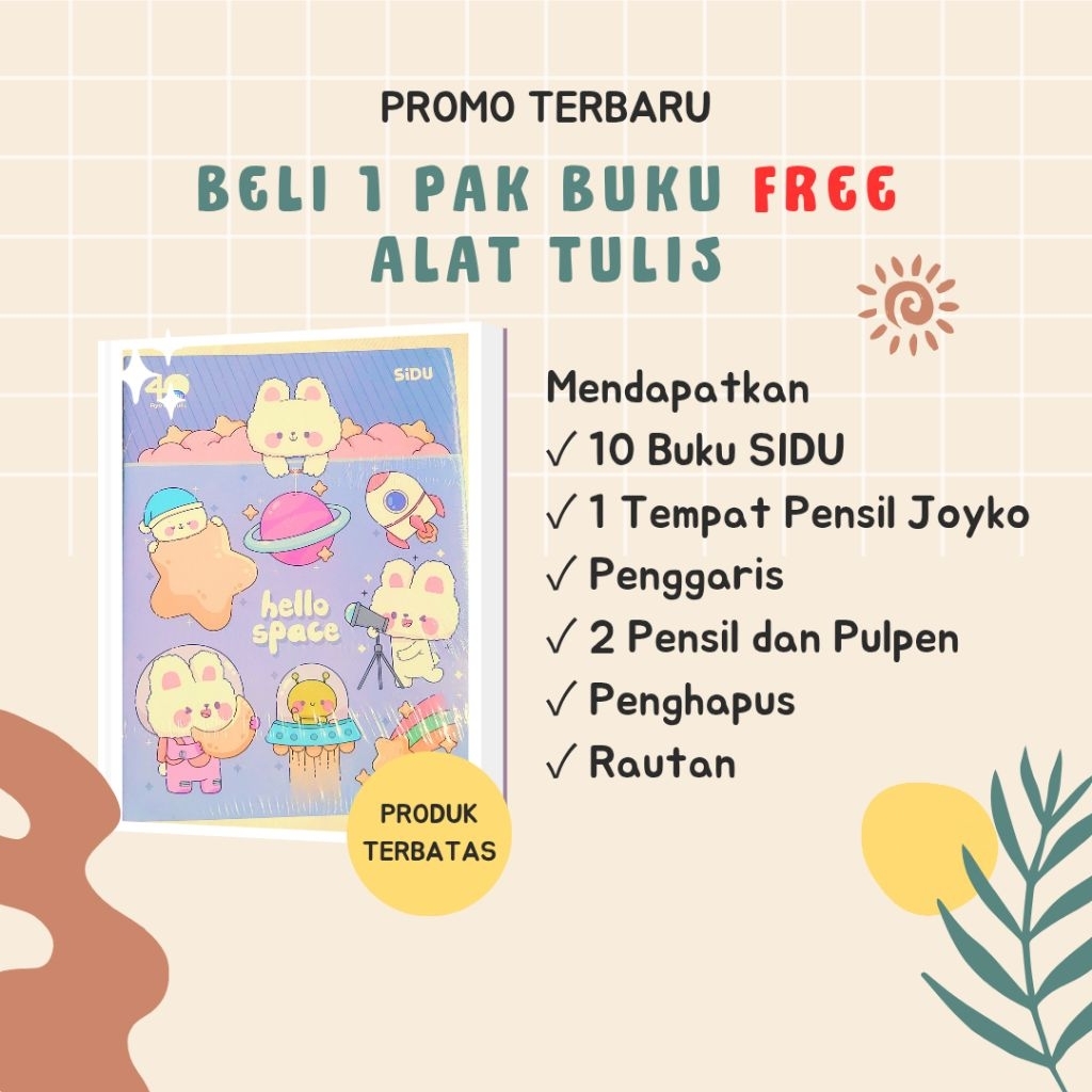 

BUKU TULIS SIDU 38 LEMBAR FREE ALAT TULIS/ PAKET LENGKAP BUKU DAN ALAT TULIS/ BUKU TULIS SINAR DUNIA ISI 38 LEMBAR GARIS A5/ BUKU TULIS KUARTO/ BUKU TULIS GARIS A5