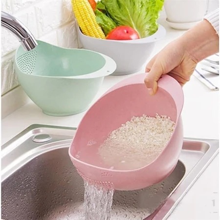 [HeYa] Wadah Cuci Beras & Sayur dengan Saringan – Anti Tumpah & Praktis