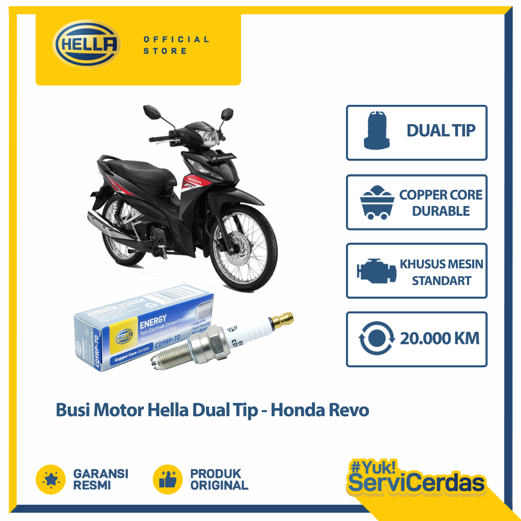 Busi Motor Honda Revo Hella Dual Tip CD9RP-7D - Busi Revo