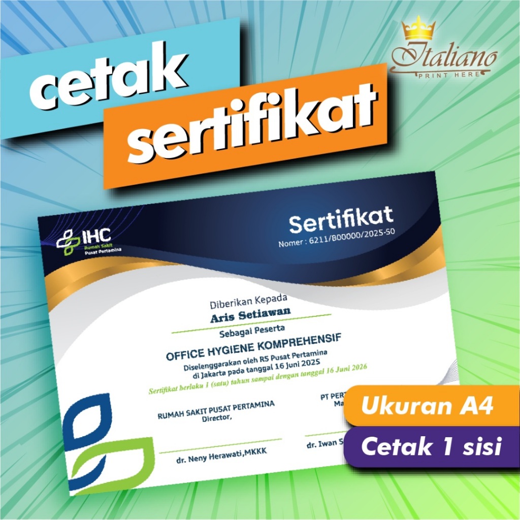 

sertifikat Linen putih lokal Uk. A4